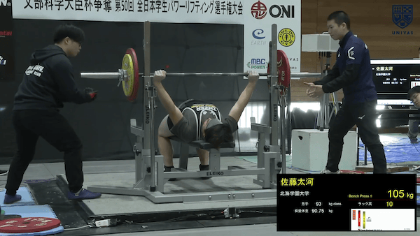 全日本学生パワーリフティング選手権大会 ベンチプレス 男子93kg級【フルマッチ】